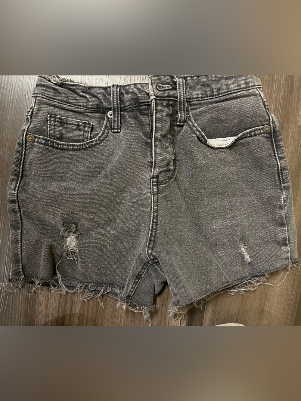 Gray Black Wash Distressed Denim Shorts